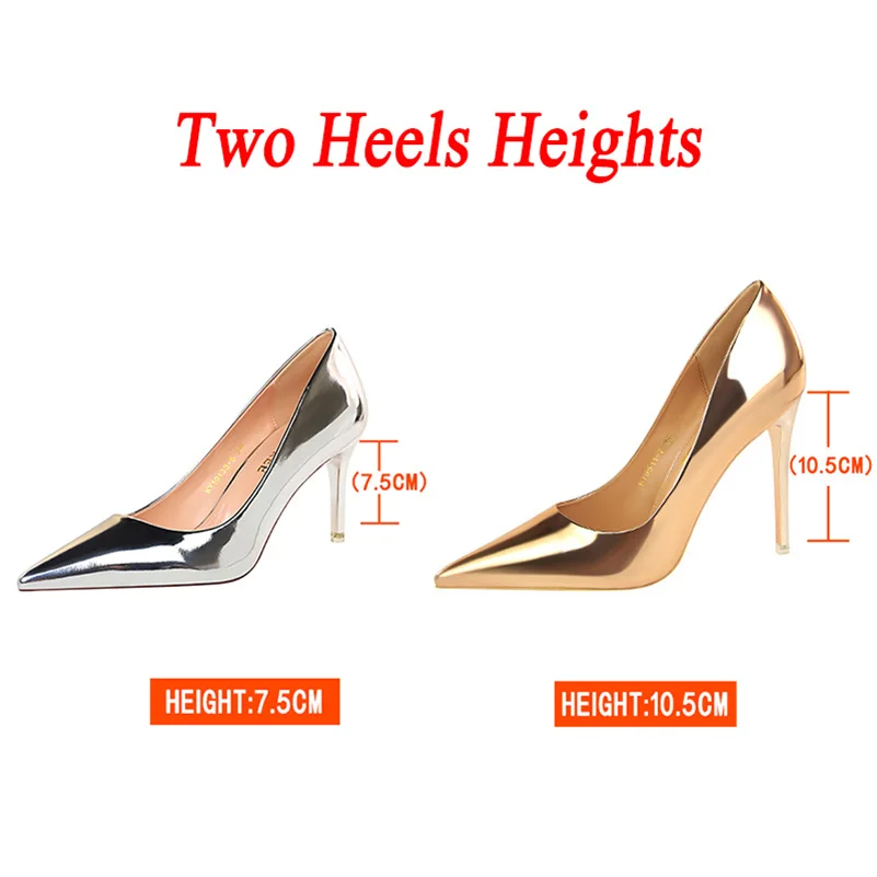 Zapatos Stiletto de charol para mujer, tacones de 7,5 cm y 10,5 cm. 6