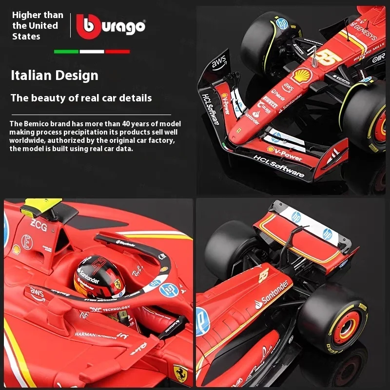 Миниатюрная литая под давлением модель из сплава Bburago 1:18 Ferrari SF-24 Formula 1racing #