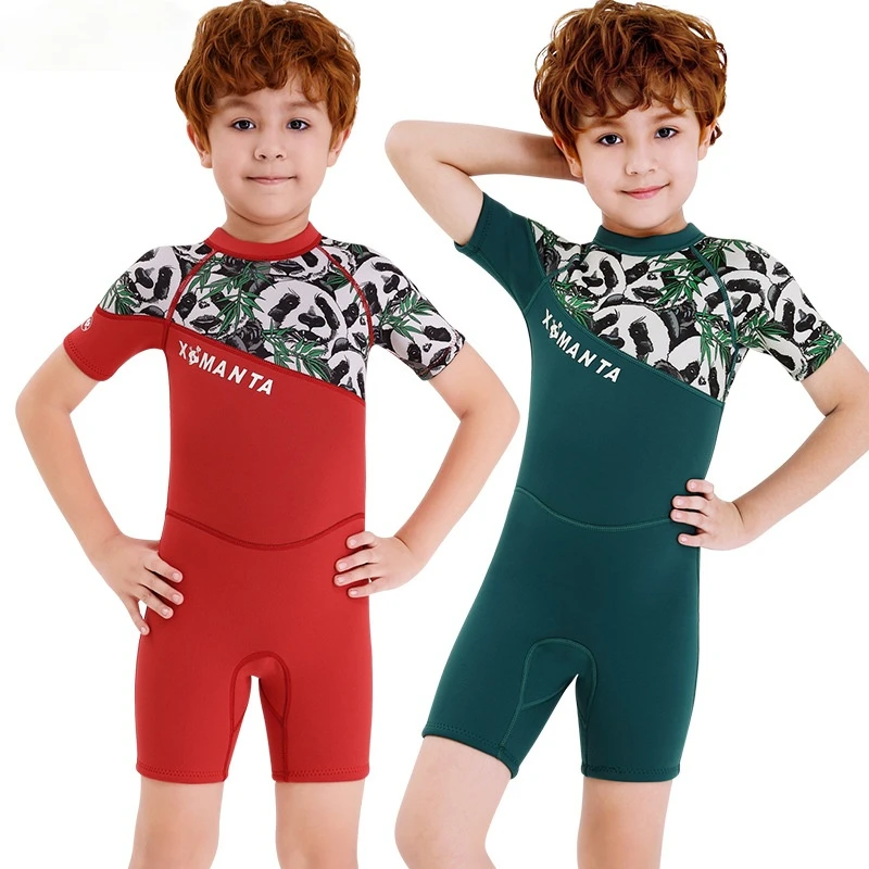 

Kids Boys Girls 2.5mm Neoprene Wetsuit One-piece Dive Suit Back Zip Jumpsuits Sun UV Protection Swimwear Short Sleeve Swimwear