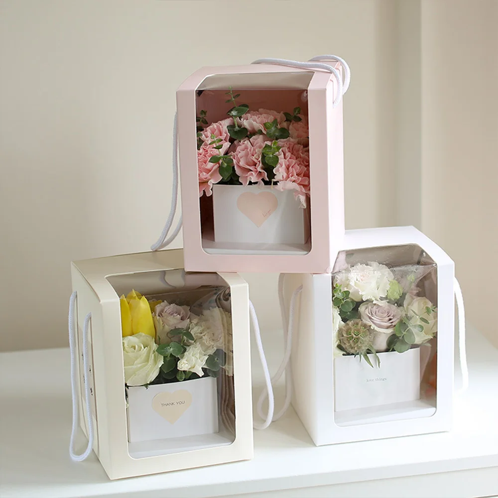 

Mother's Day Flower Box White Single-sided Window Pvc Transparent Square Portable Diy Folding Packaging Immortal Flower Gift Box