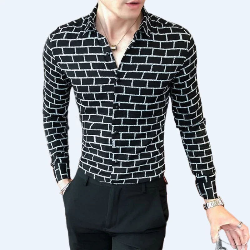 

Мужская рубашка с длинным рукавом, на весну и осень, клетчатая рубашка в Корейском стиле, модная облегающая модная повседневная рубашка без глажки и складок