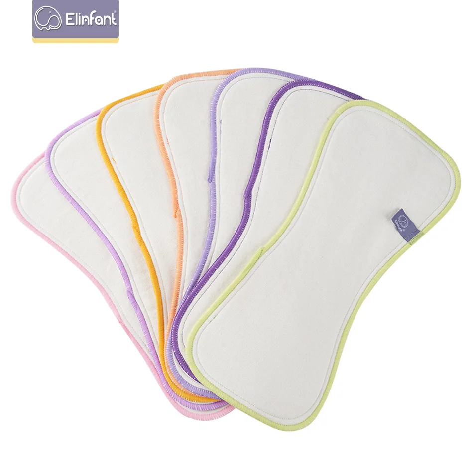 

Elinfant 1/7PCS Colorful Stitched Absorbent Natural 3 Layers Hemp Cotton OS Cloth Diaper Insert