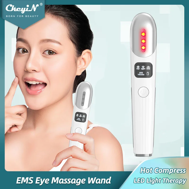 

CkeyiN Hot Compress Eye Massage Wand Electric Vibration Eye Massager EMS LED Photon Therapy Dark Circle Remover Anti Wrinkle