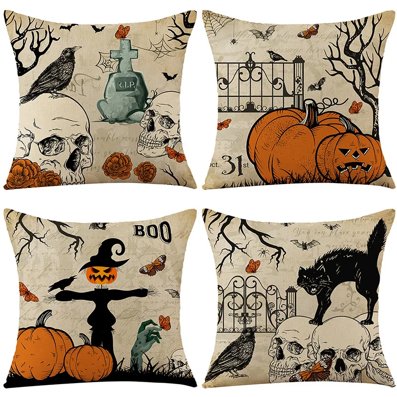 

LuanQI Halloween Decorative Print Cushion Cover Skeleton Pumpkin Demon Pillow case Halloween Trick or Treat Bedroom Party Decor