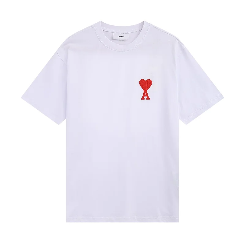 2022 Ami New Love Embroidered Macarons Fashion Street Loose All-Match Cotton Short-Sleeve Summer Men's T-shirt With Round Collar |