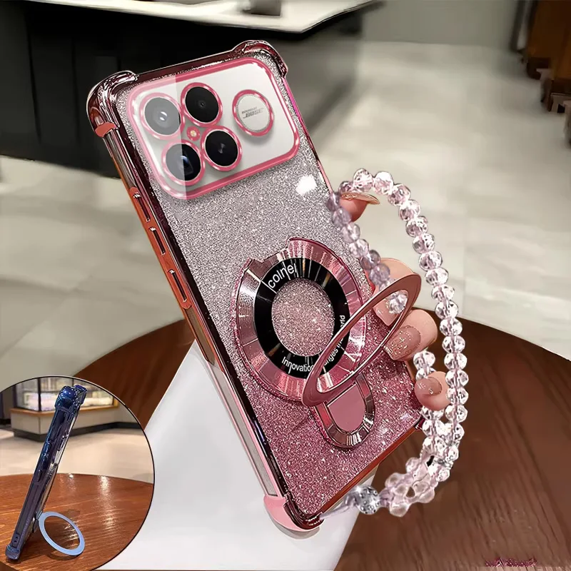 Фото Чехол для телефона Poco F8 Ultra с блестящим покрытием, противоударный, для Xiaomi Poco F8 Ultra, PocoF8 Pro, F8Pro, с магнитным держателем и браслетом №1
