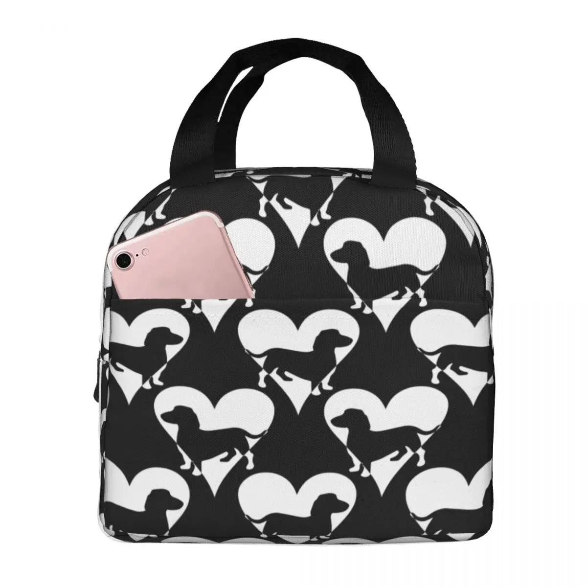 Lunch Bag for Women Kids Dachshund Dog Heart Thermal Cooler Waterproof Picnic Travel Canvas Lunch Box Food Bag