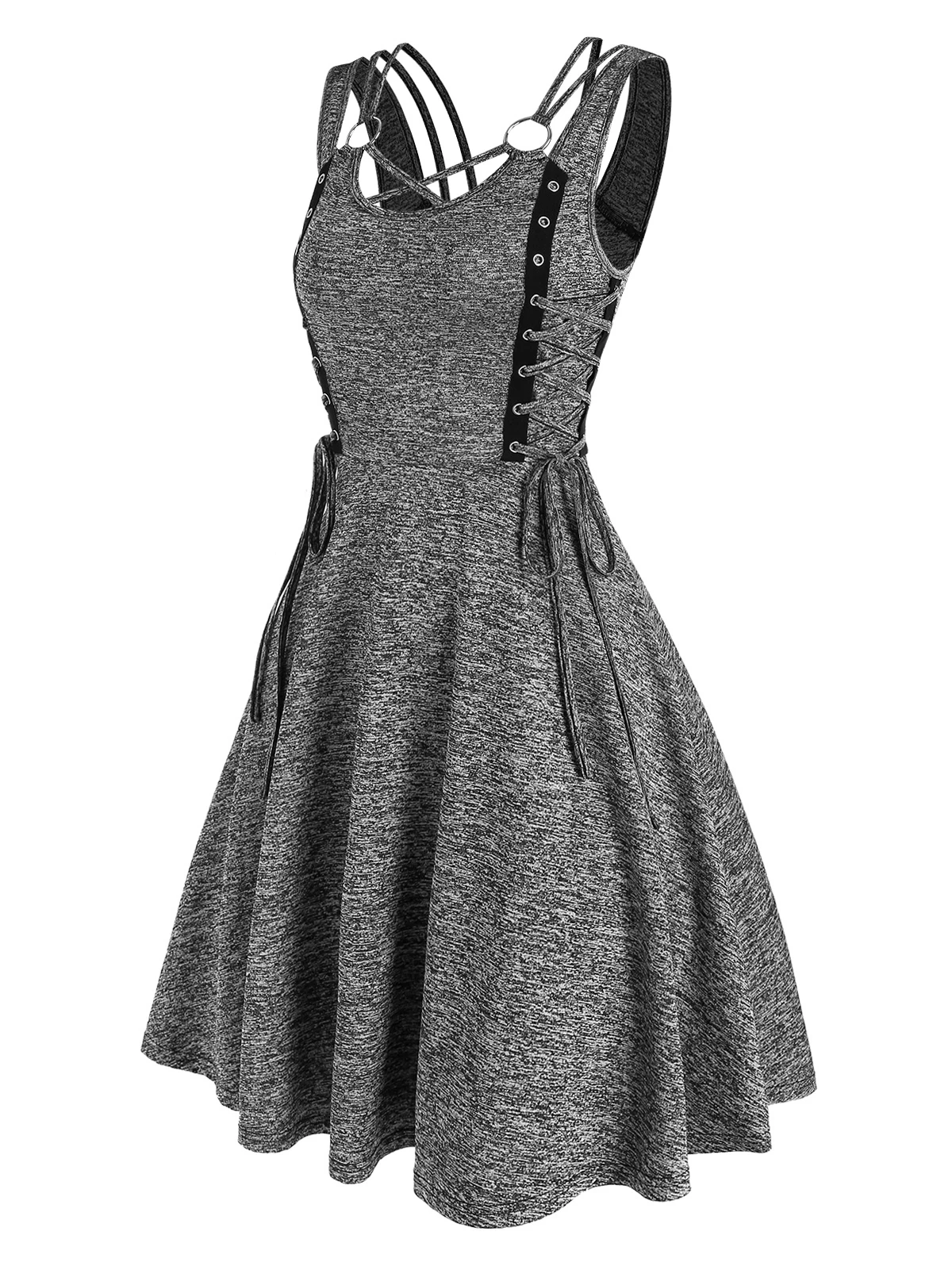 

O Ring Crisscross Lace Up Space Dye Dress Flare Lacing Women Robe