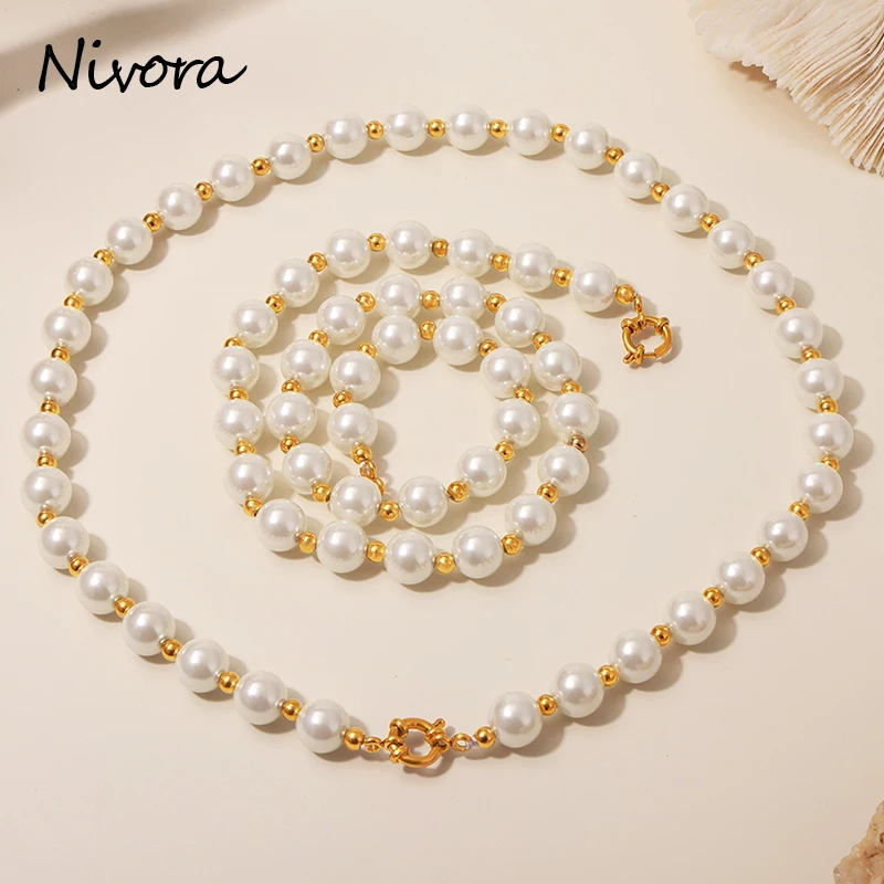 Nivora элегантная цепочка с искусственным жемчугом женское ожерелье из нержавеющей