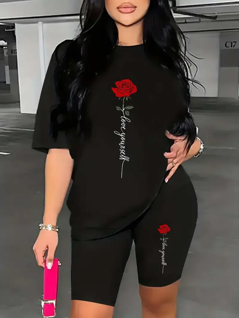 Женская футболка и шорты с круглым вырезом свободного покроя