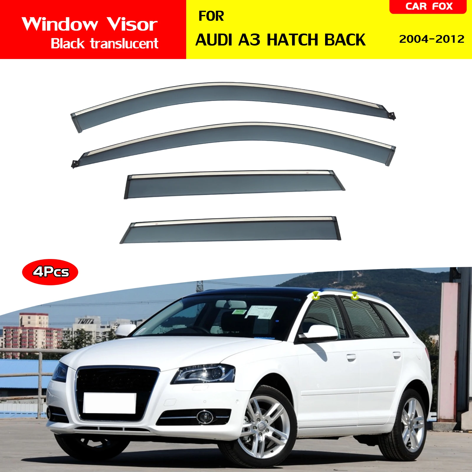 

For Audi A3 8P Sportback 2004-2012 Accessories Door Visor Vent Shades Ventvisor Stainless Steel Bright Strip Awnings Shelters