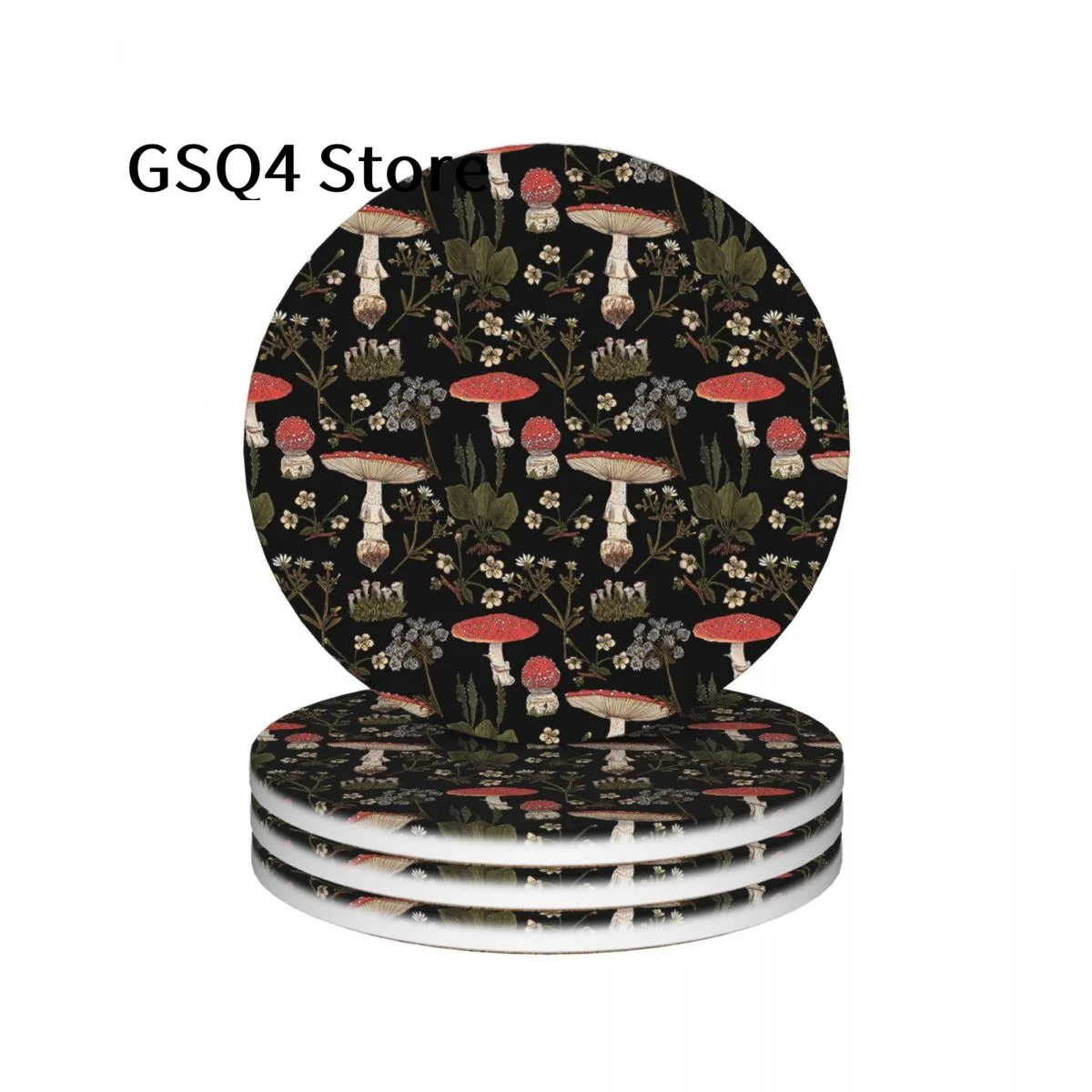 

Mushroom Flower Coasters of Drinks Set of 4 Cup Holders Water Absorbing Ceramic Drinks Coaster for Home Kitchen Gift Decor