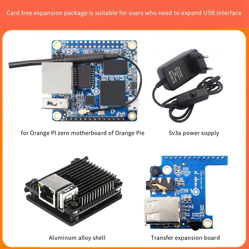 

For Orange Pi Zero Allwinner H3 Cortex-A7 512MB Memory+Case+Expansion Card+Power Adapter Development Board Kit