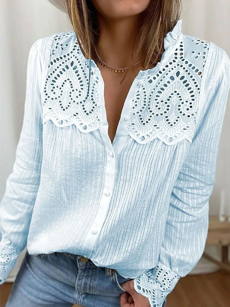 White Blouse Women Lace Shirt Autumn 