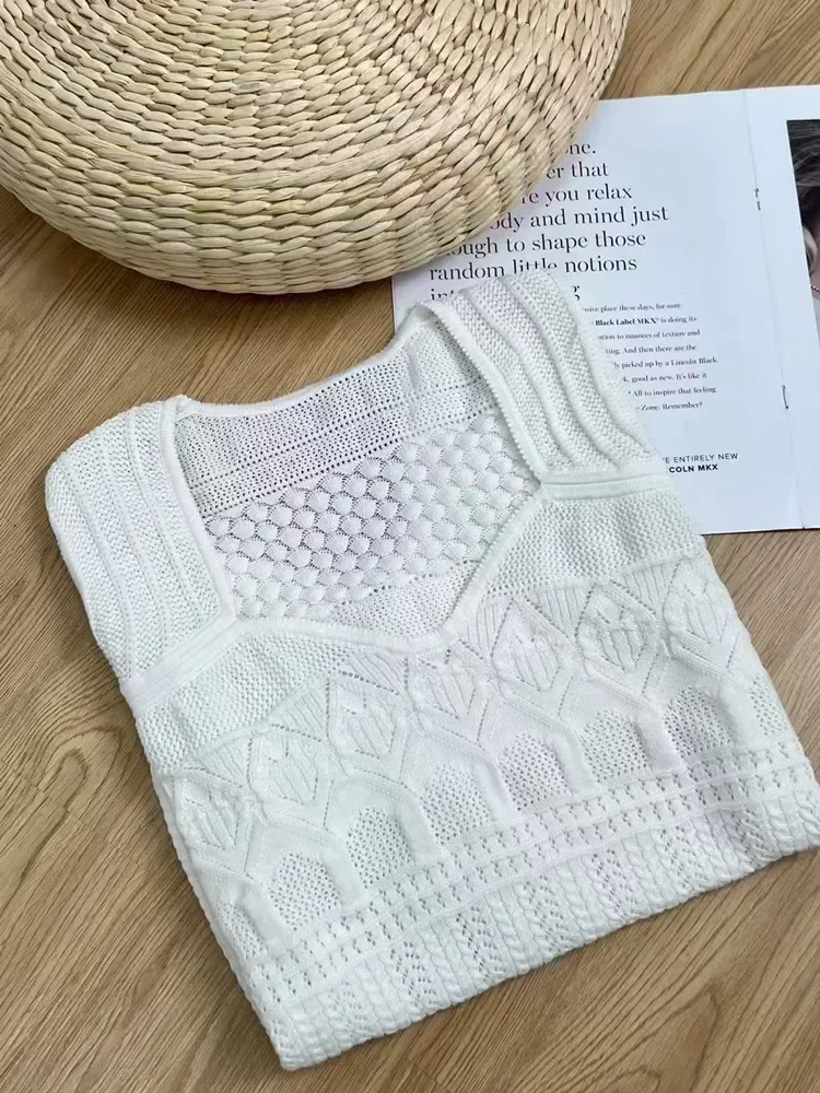 Женский вязаный тонкий свитер футболка с коротким рукавом элегантный женский