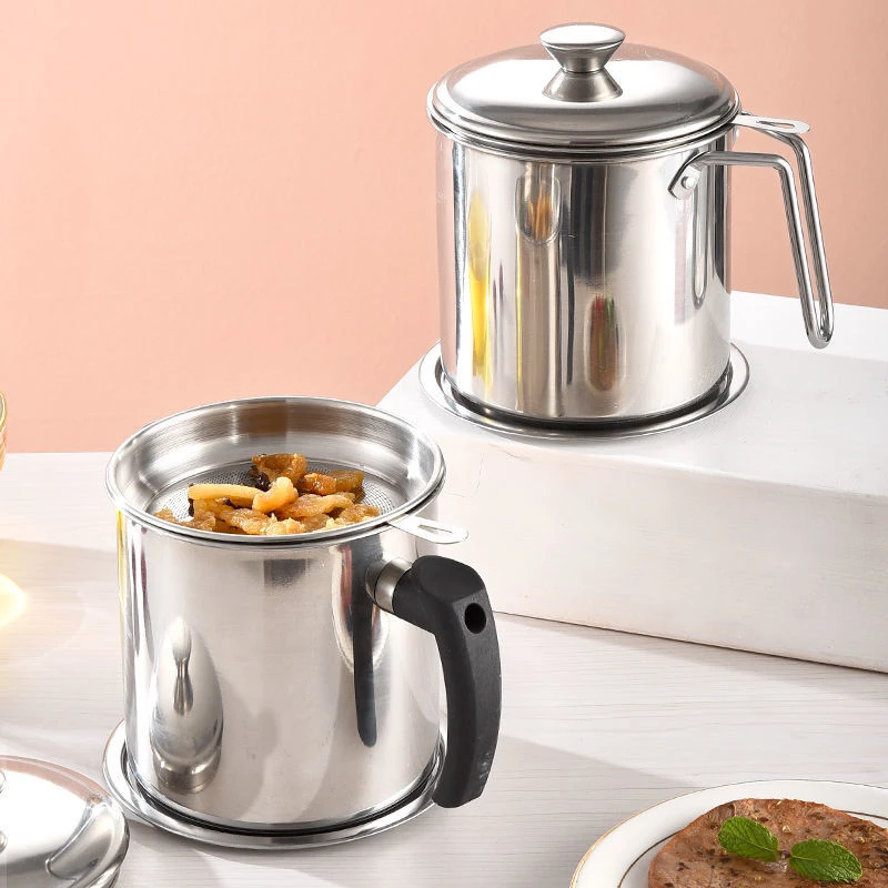 1.3L Stainless Steel Oil Filter Pot Large Capacity Container Can Fat Separator Grease Strainer Storage Tank Kitchen Cooking Tool - купить по