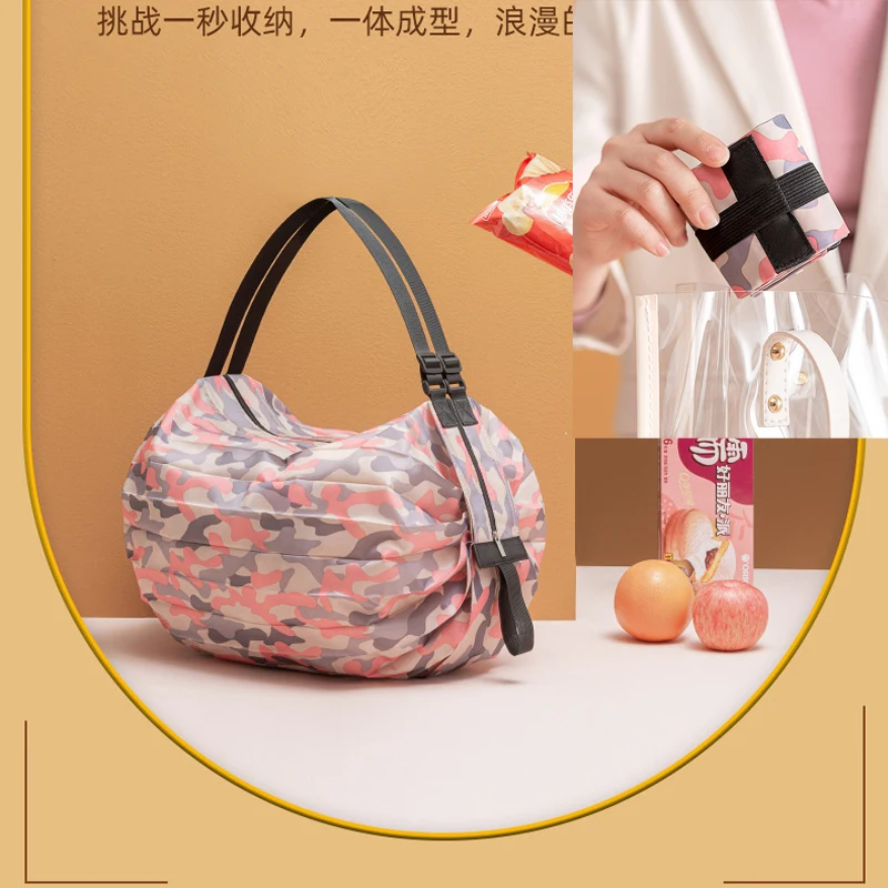 

Reusable Foldable Shopping Bag Pink Waterproof Oxford Cloth Travel Beach Bag Supermarket Grocery Portable Storage Bag