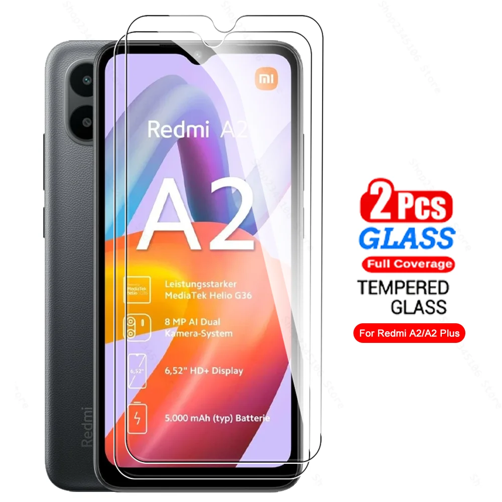 

2Pcs Full Cover Glass For Xiaomi Redmi A2 Plus A2+ 4G 2023 Protective Glass Redmy A2Plus RedmiA2 A 2 2A 6.52'' Screen Protector