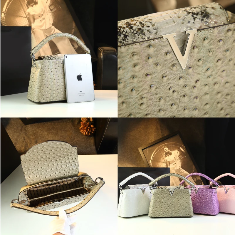 2024 новые женские сумки из страусиной кожи роскошные модные с широким плечевым