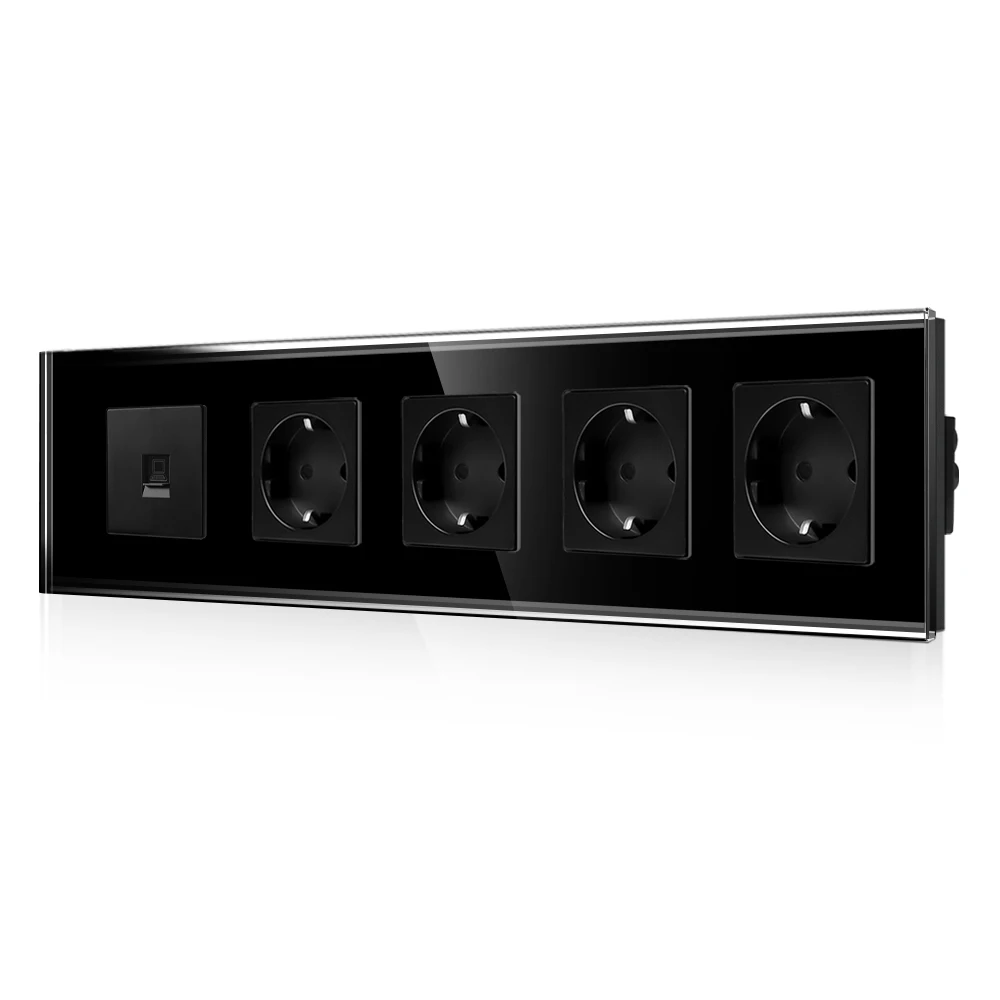 Фото Розетка Bingoelec EU Power/USB с портами HDMI/USB для ТВ-компьютера, розетка Schuko переменного тока 230 В, защита от перенапряжения, черная стеклянная рамка №5