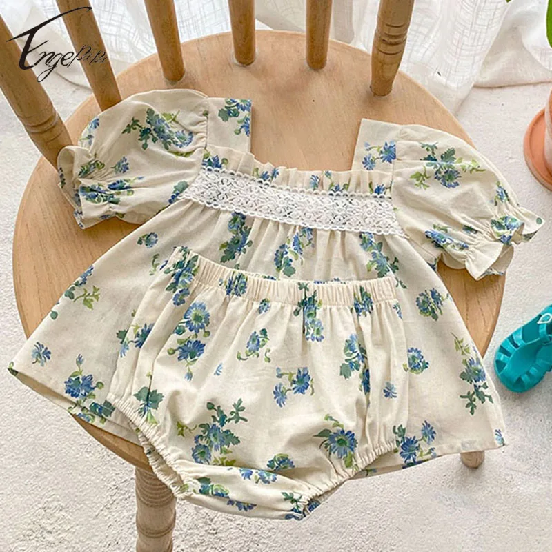 

Princess Toddler Baby Girls Floral Suit Clothes Baby Short Sleeves Shirt+PP Bread Shorts 2PCS Grils Floral Summer Clothes