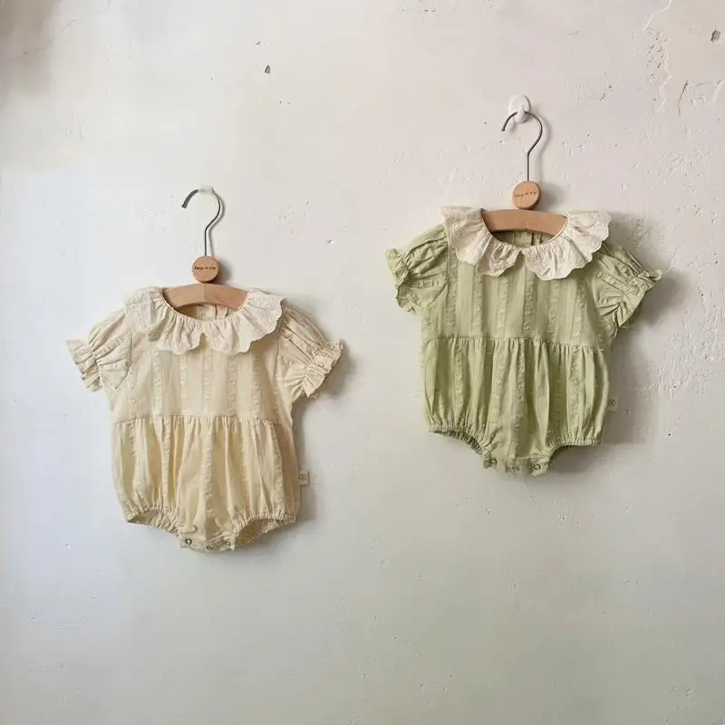 

2023 AncoBear Korean Summer Bodysuits for Infants Girl Kids Lace Collar Cotton Rompers Children Princess One-piece Jumpsuits