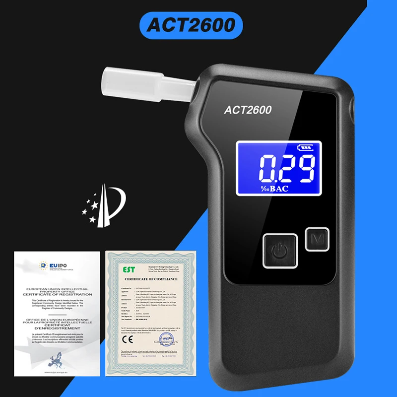 

Professional Police Digital Alcohol Breath Tester Breathalyzer Analyzer Detector Breathalizer Breathalyser LCD Screen ACT2600