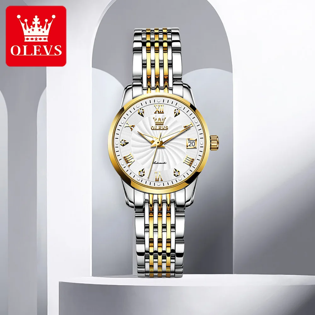 OLEVS Luxury Brand New Ladides Automatic Mechanical Wristwatch Waterproof Stainless Steel Simple Watch For Women Gift for girl