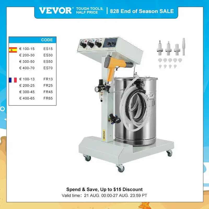 

VEVOR 45L Electrostatic Powder Coating Machine 40W 50W WX-101 WX-958 for Spraying Industrial Hardware Auto Parts Sport Equipment