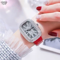 women diamond watch oval shaped dial iced out bezel female wristwatch rhinestone inlay ladies elegant clock luxury red reloj
