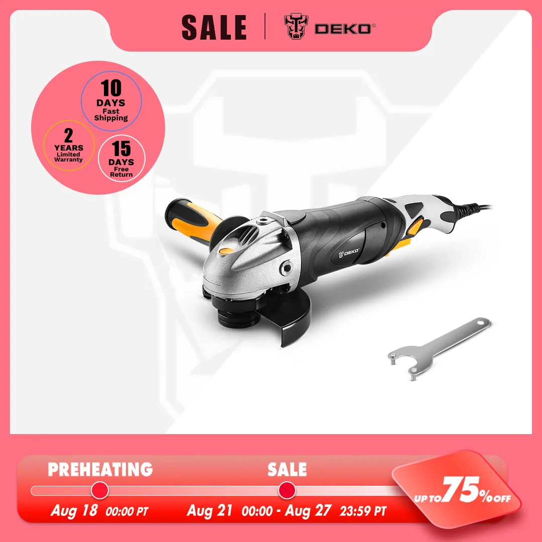 Электрическая угловая шлифовальная машина DEKO, 1600 Вт, 220 В, 125 мм, угловой электроинструмент для шлифовки, резки, шлифовки металла, дерева
