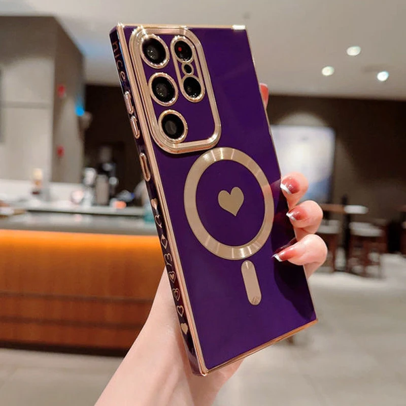 

Luxury Plating Silicone For Magsafe Wireless Charge Cases For Samsung Galaxy S23 S22 S21 Ultra Plus Magnetic Square Case Covers