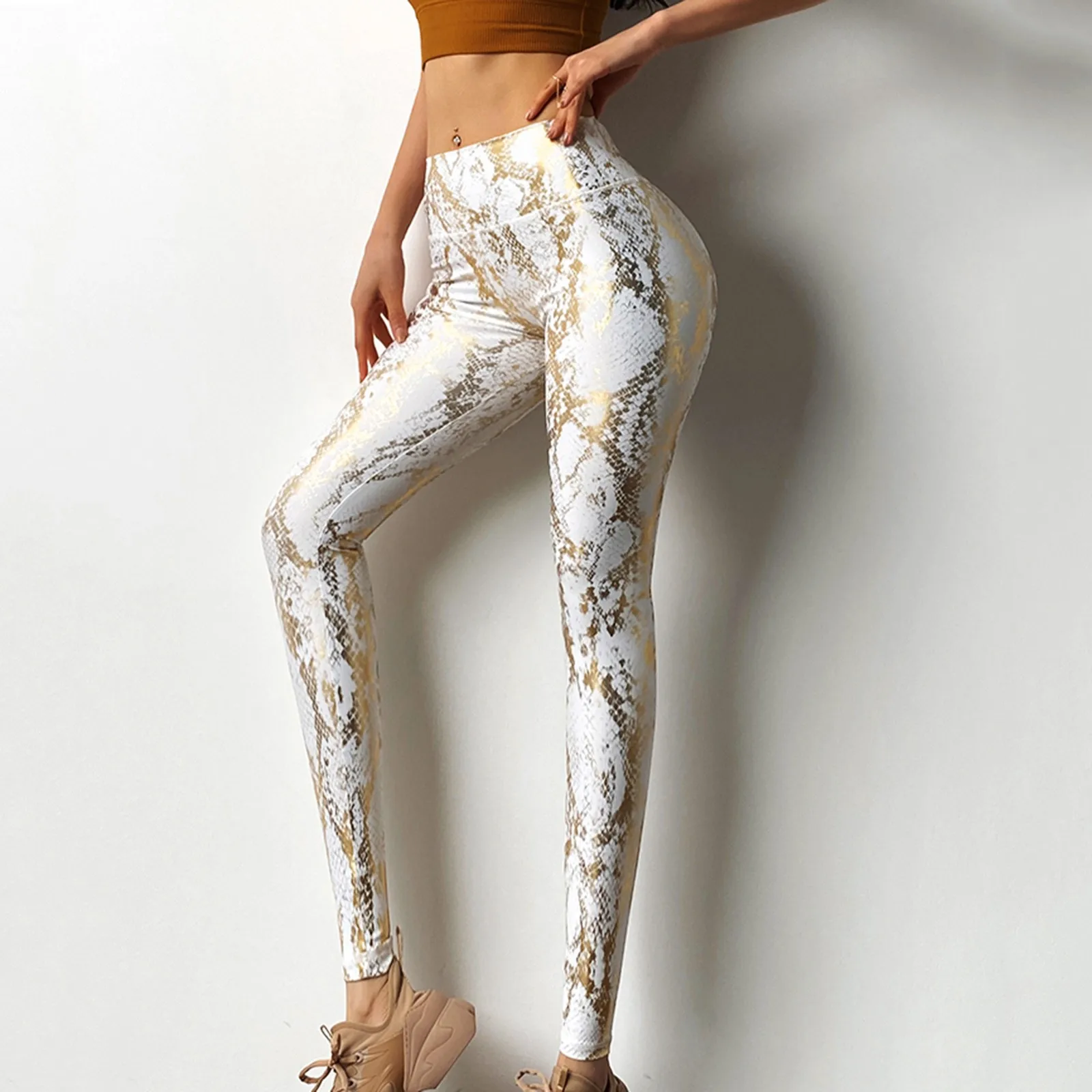 

Новинка 2023, модные спортивные Леггинсы для йоги с принтом, женские эластичные облегающие леггинсы с завышенной талией, обрезка живота, штаны для фитнеса и подтяжки бедер