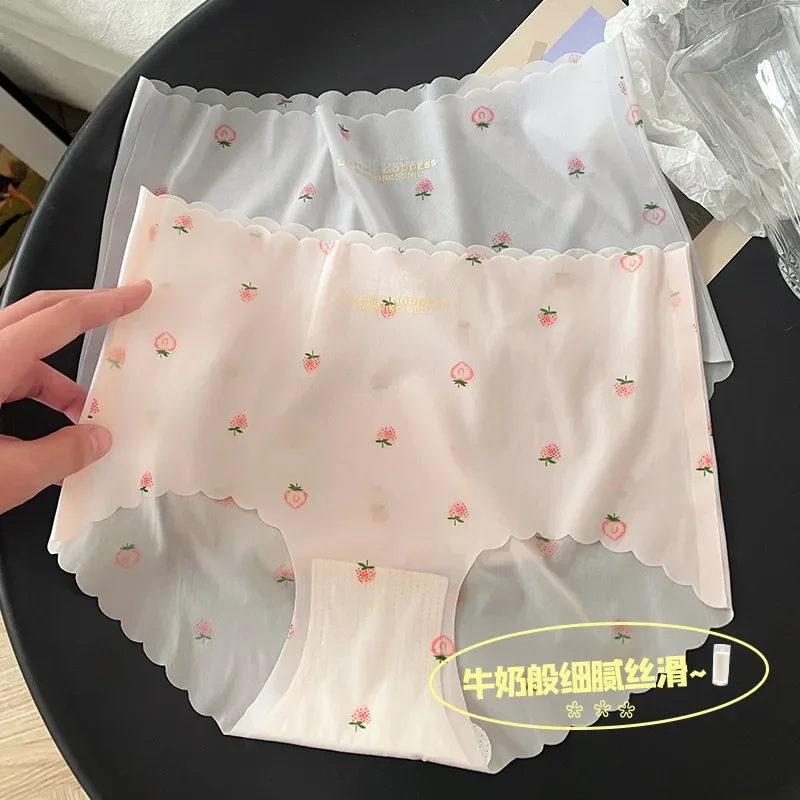 Бесшовное нижнее белье из ледяного шелка женские летние ультратонкие трусы с