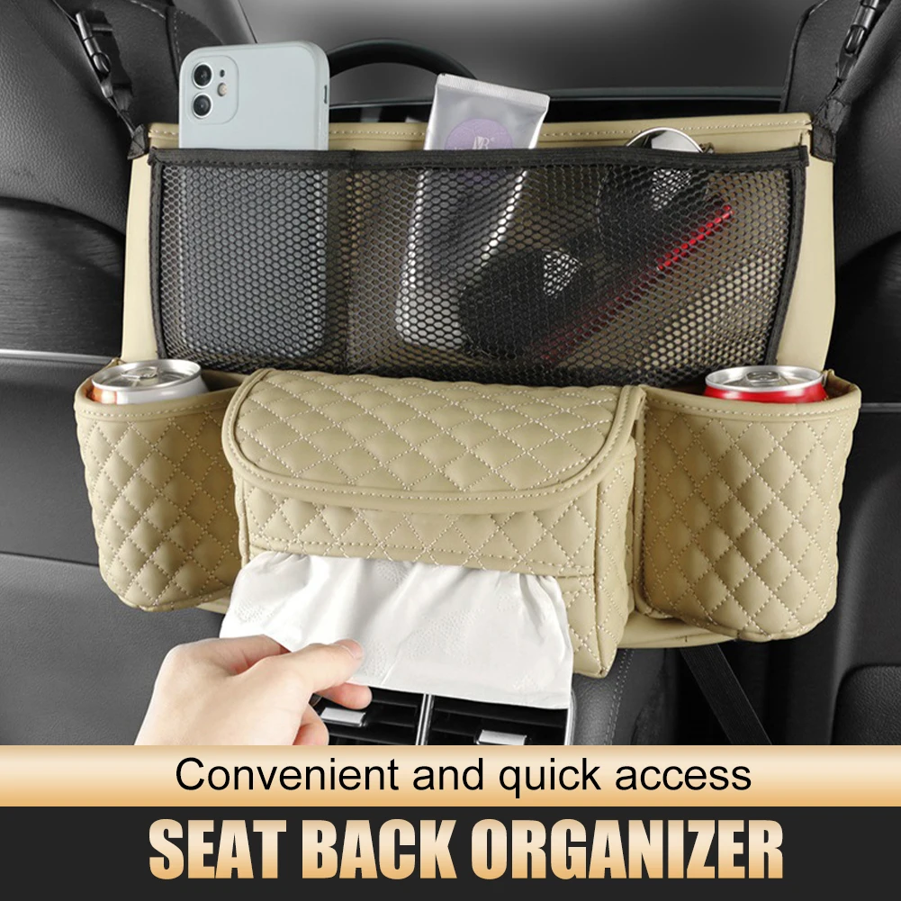 

Car Seat Storage Bag PU Leather Auto Seat Middle Hanging Box Pocket For Stowing Car Organizer Holder For Handbag Tissue Drink