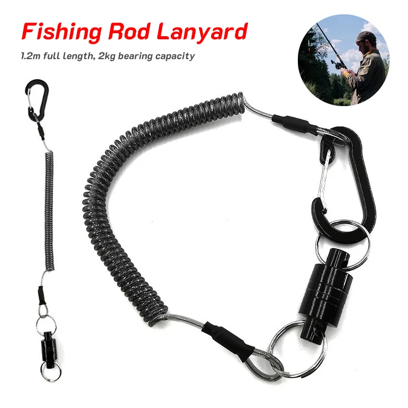 

Elastic Fishing Rod Leash 1.2m Max. Length Safety Rope Kayak Paddle Leash with Quick Release Magnetic Hook Coiled Tie Lanyard