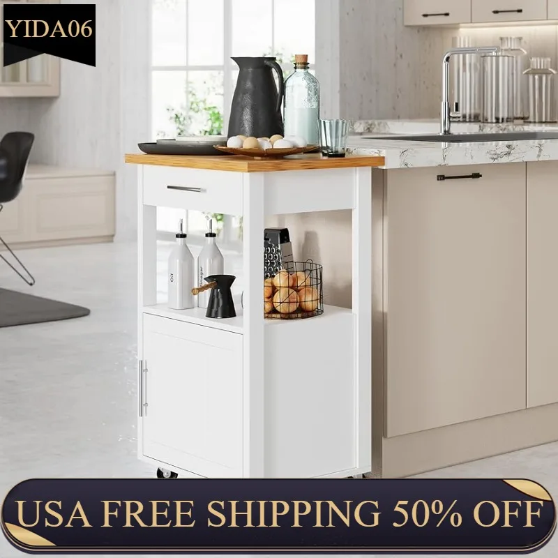 

Shintenchi кухонный коляска с хранилищем, вращающийся боковой стол на колесах с рабочей поверхностью, однодверный шкаф и ящик