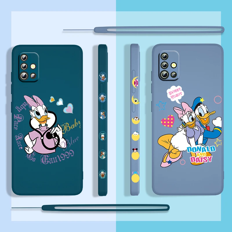 

Disney Daisy Duck Donald Phone Case For Samsung Galaxy A71 A51 A73 A72 A53 A33 A52 A50 A32 A22 A50 Liquid Left Rope Fundas Cover