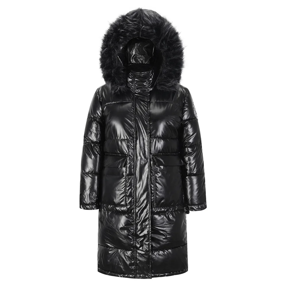 Women White Duck Coat Winter Long Silver Shiny Down Jacket Korean Loose Padded Big Fur Hooded Warm Cotton Harajuku Jacket Female