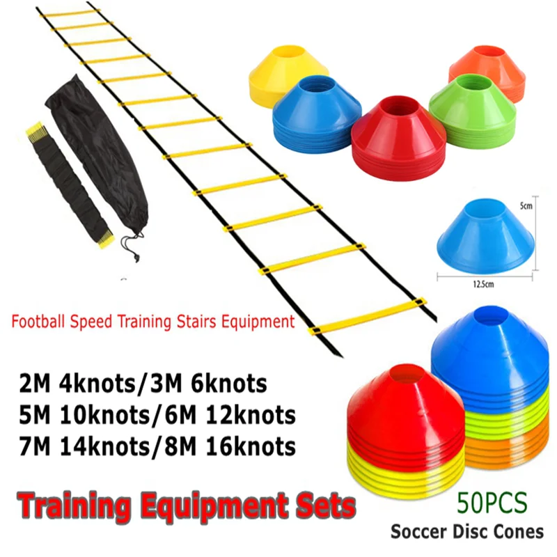 Speed Training Equipment Set 50 Disc Cones 26Ft 8M 16Rungs Telescopic Flexibility Agility Ladders For Football Soccer Resistance