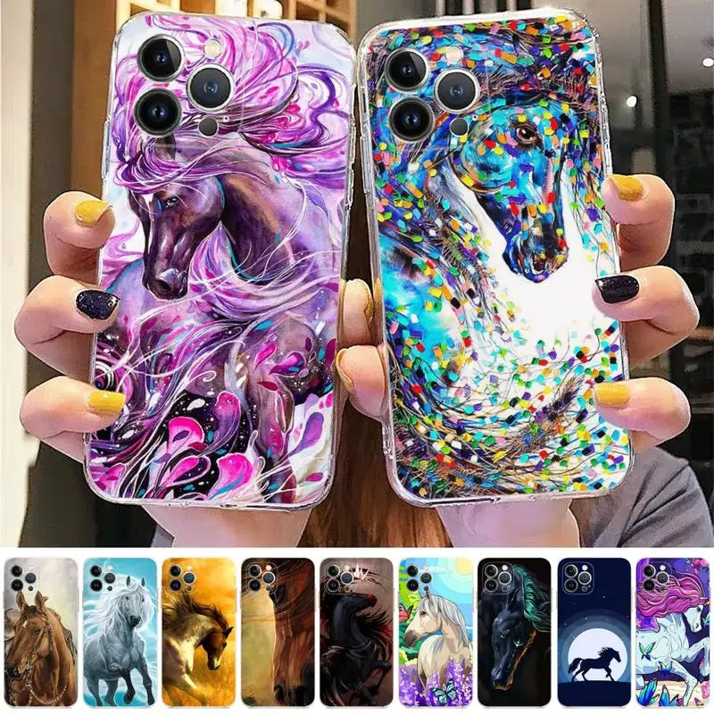 

Horse Art Painting Phone Case For iPhone 8 7 6 6S Plus X SE 2020 XR XS 14 11 12 13 Mini Pro Max Mobile Case