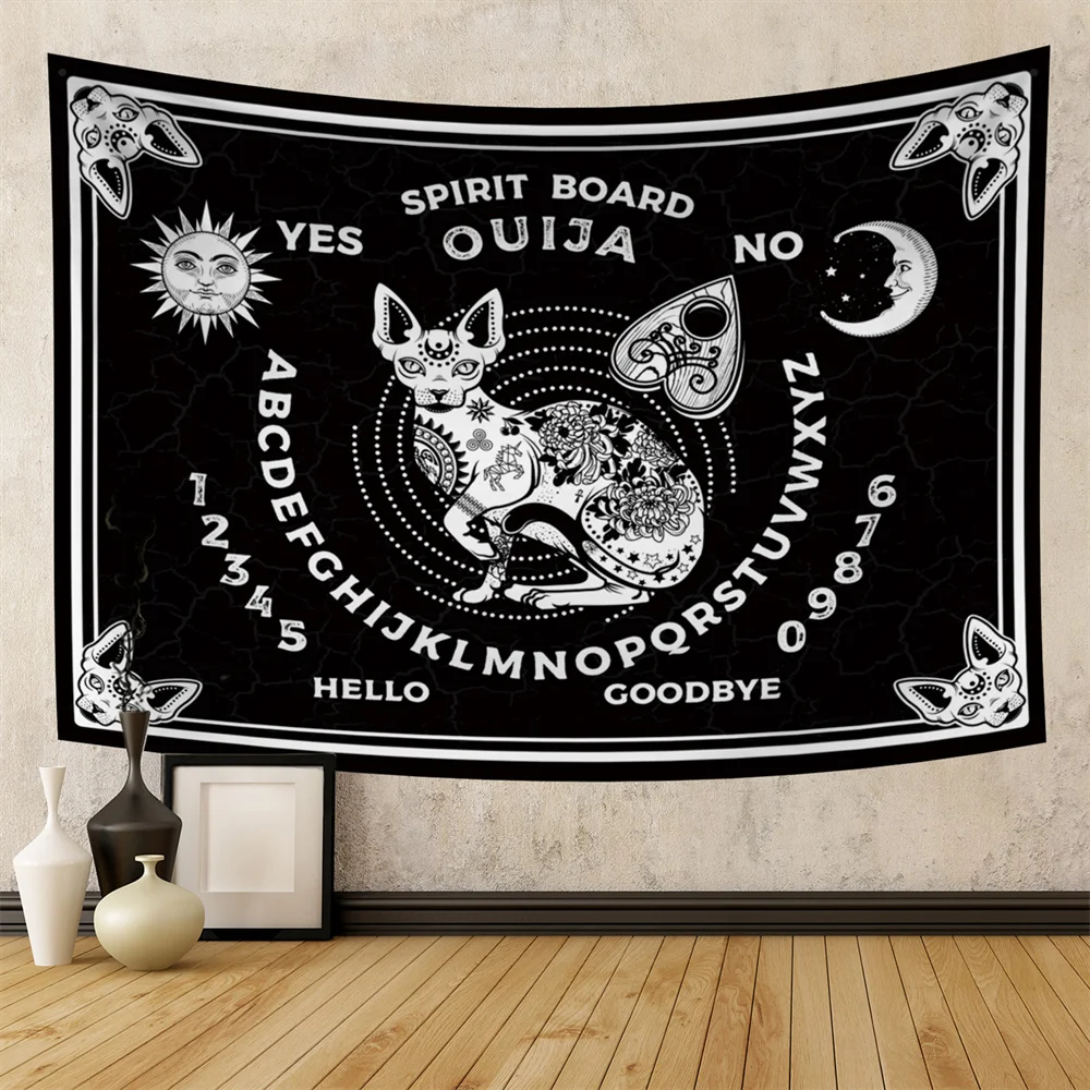 

Черно-белый котенок Ouija гобелен настенный Таро карты хиппи Солнце Луна волк ведро гадания Мандала череп Декор одеяло
