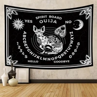 black white cat ouija tapestry wall hanging tarot card hippie sun moon wolf witchcraft divination mandala skull decor blanket
