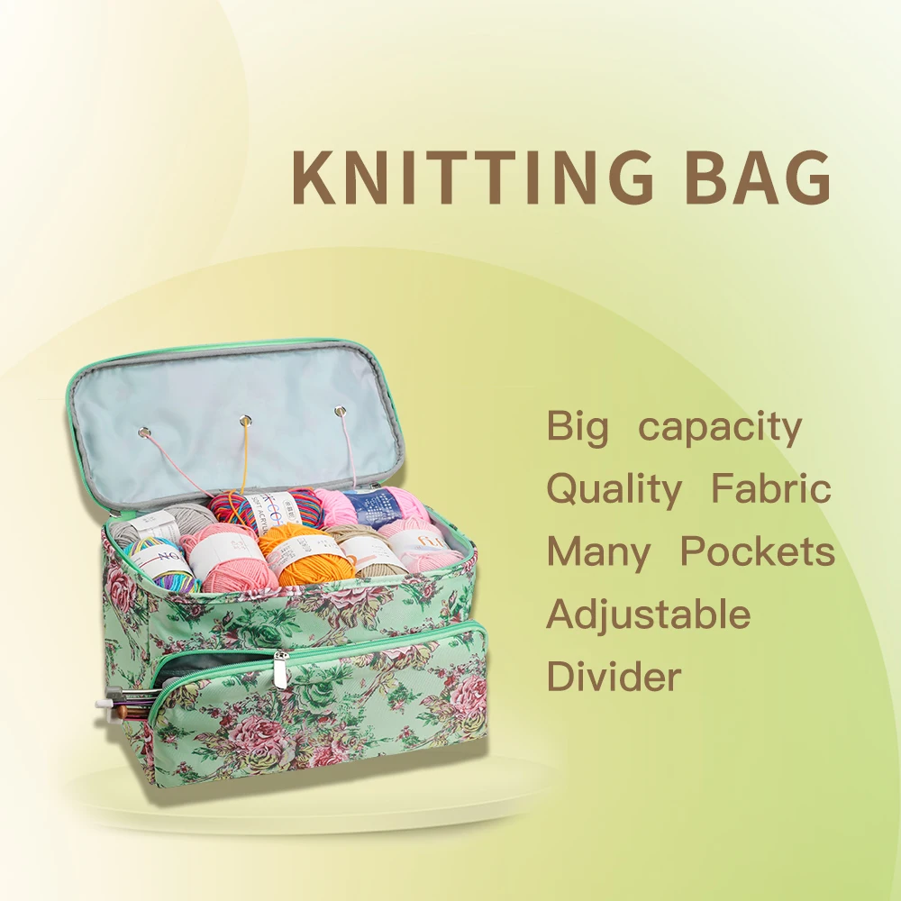 

KOKNIT 12 Styles Knitting Bag Organizer Yarn Storage Case For Crocheting Hook Knitting Needles Wool Storage Tote Bag For Women