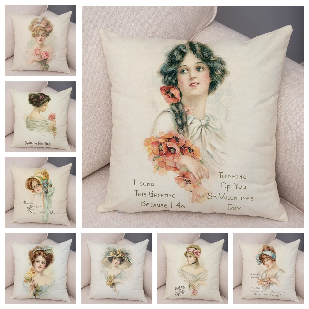 European Lady pillow cushion cover case funda cojin cojines decorativos para sofá 45x 45 almofadas подушка декоративная чехлы