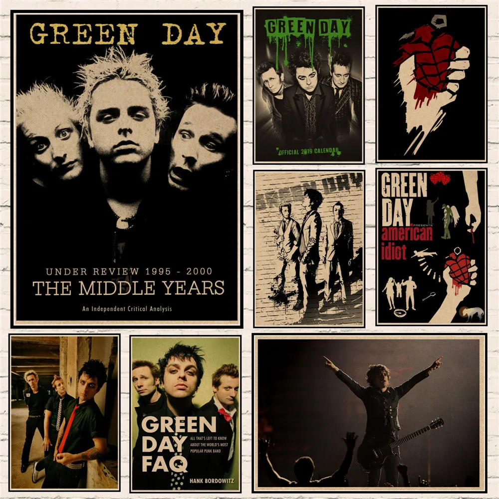 Винтажный постер на зеленый день Постер рок-группы в стиле ретро матовые постеры