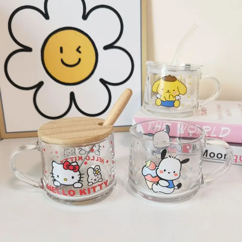 

Pochacco Pompompurin Hello Kitty Kawaii Anime Sanrio Cartoon Glass Cute Milk Cup Water Cup Sweet Creative Gift Girls Toys