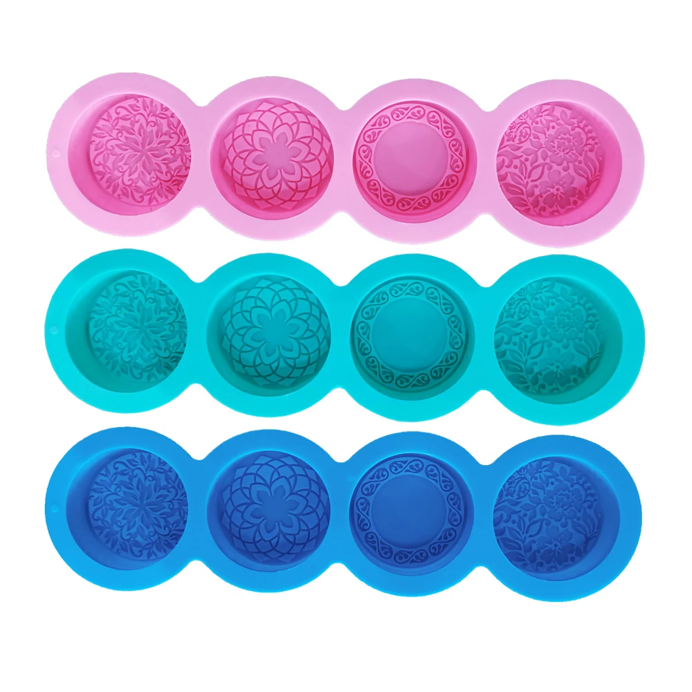 

3D Handmade Silicone Soap Molds 4 Flower Types Bar Making Mould Tools Handmade DIY Circular Shape Soaps Resin Craft