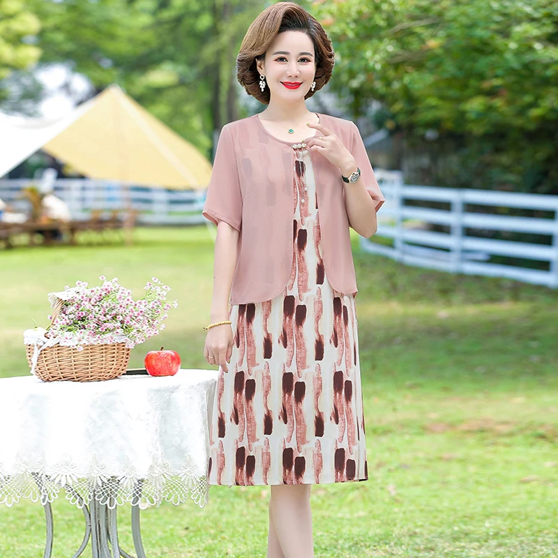 

Новое летнее женское платье средней длины с круглым вырезом, модное платье средней длины с цветочным принтом для мамы, два платья Vestitos