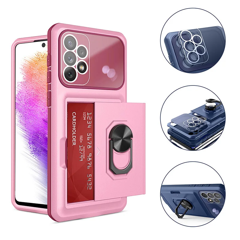 New Push Pull Card Slot Case For Xiaomi 11T 12 X Pro Shockproof Back Cover For Redmi Note 10 10S 10T 9T Coque POCO X3 M3 M4 Pro